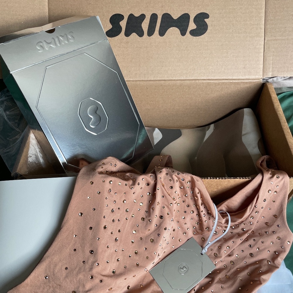 Skims x Swarovski square neck jelly sheer bodysuit Sienna